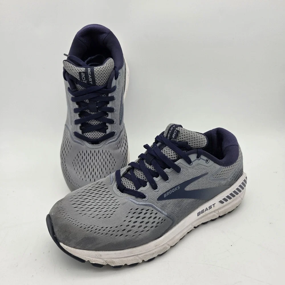 BROOKS Beast 20 Mens Running Shoes Mesh Sz 10 2E (Wide) Gray/White/Navy